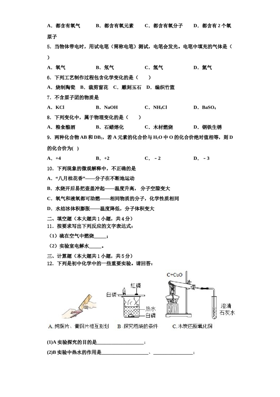 2023-2024学年江苏省海门市东洲国际九年级化学第一学期期中经典模拟试题含解析.doc_第2页