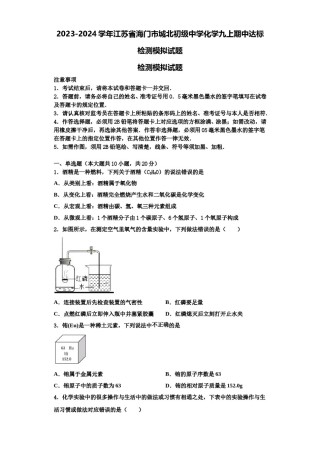 2023-2024学年江苏省海门市城北初级中学化学九上期中达标检测模拟试题含解析.doc