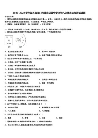 2023-2024学年江苏省海门市城北初级中学化学九上期末达标测试试题含解析.doc