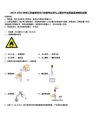 2023-2024学年江苏省淮安市八校联考化学九上期末学业质量监测模拟试题含解析.doc
