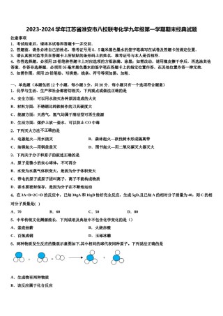 2023-2024学年江苏省淮安市八校联考化学九年级第一学期期末经典试题含解析.doc