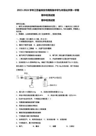 2023-2024学年江苏省淮安市南陈集中学九年级化学第一学期期中检测试题含解析.doc