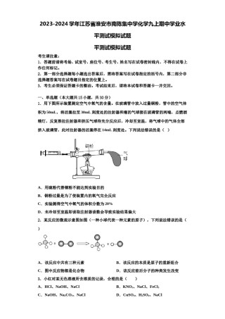 2023-2024学年江苏省淮安市南陈集中学化学九上期中学业水平测试模拟试题含解析.doc