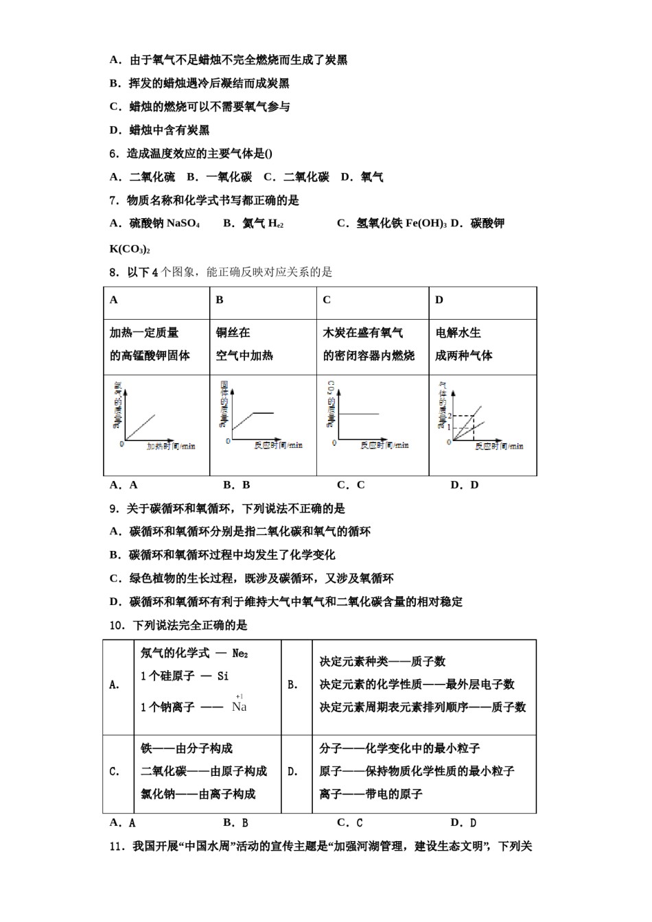 2023-2024学年江苏省淮安市城北开明中学九年级化学第一学期期中统考模拟试题含解析.doc_第2页