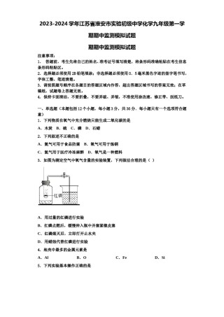 2023-2024学年江苏省淮安市实验初级中学化学九年级第一学期期中监测模拟试题含解析.doc