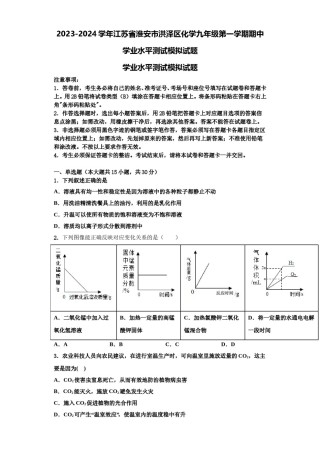 2023-2024学年江苏省淮安市洪泽区化学九年级第一学期期中学业水平测试模拟试题含解析.doc