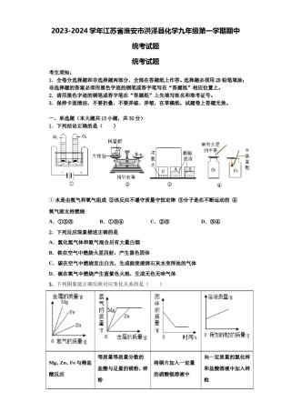 2023-2024学年江苏省淮安市洪泽县化学九年级第一学期期中统考试题含解析.doc