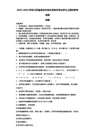2023-2024学年江苏省淮安市涟水实验中学化学九上期中联考试题含解析.doc