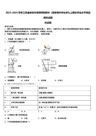 2023-2024学年江苏省淮安市淮阴师院附中（田家炳中学化学九上期末学业水平测试模拟试题含解析.doc