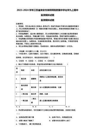 2023-2024学年江苏省淮安市淮阴师院附属中学化学九上期中监测模拟试题含解析.doc