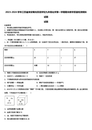 2023-2024学年江苏省淮安曙光双语学校九年级化学第一学期期末教学质量检测模拟试题含解析.doc