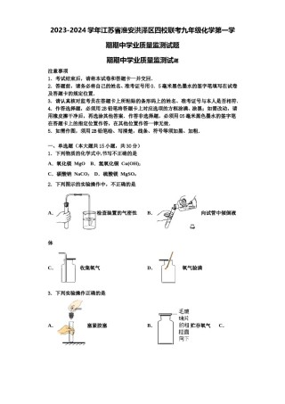 2023-2024学年江苏省淮安洪泽区四校联考九年级化学第一学期期中学业质量监测试题含解析.doc