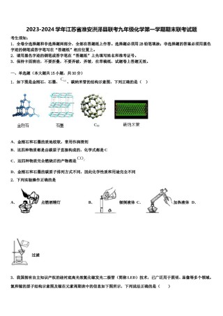 2023-2024学年江苏省淮安洪泽县联考九年级化学第一学期期末联考试题含解析.doc