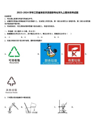 2023-2024学年江苏省淮安洪泽县联考化学九上期末统考试题含解析.doc