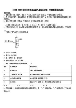 2023-2024学年江苏省灌云县九年级化学第一学期期末监测试题含解析.doc
