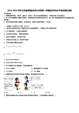 2023-2024学年江苏省灌南县化学九年级第一学期期末学业水平测试模拟试题含解析.doc