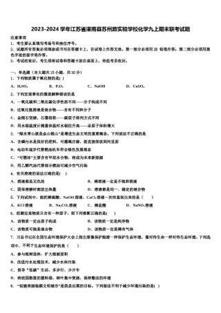 2023-2024学年江苏省灌南县苏州路实验学校化学九上期末联考试题含解析.doc