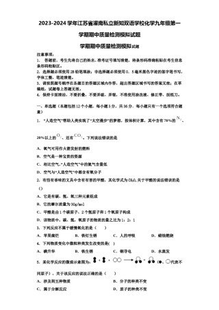 2023-2024学年江苏省灌南私立新知双语学校化学九年级第一学期期中质量检测模拟试题含解析.doc