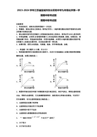 2023-2024学年江苏省盐城市东台实验中学九年级化学第一学期期中联考试题含解析.doc