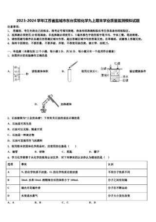 2023-2024学年江苏省盐城市东台实验化学九上期末学业质量监测模拟试题含解析.doc
