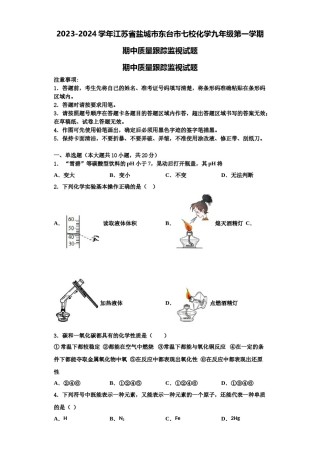 2023-2024学年江苏省盐城市东台市七校化学九年级第一学期期中质量跟踪监视试题含解析.doc