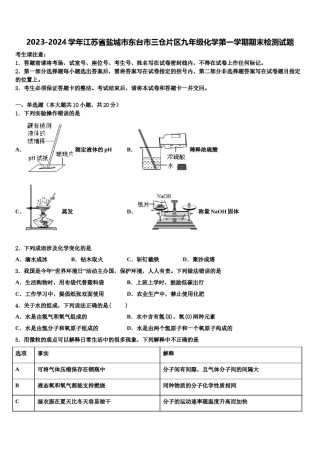 2023-2024学年江苏省盐城市东台市三仓片区九年级化学第一学期期末检测试题含解析.doc