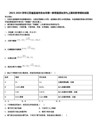 2023-2024学年江苏省盐城市东台市第一教育集团化学九上期末联考模拟试题含解析.doc
