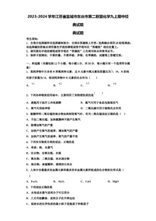 2023-2024学年江苏省盐城市东台市第二联盟化学九上期中经典试题含解析.doc
