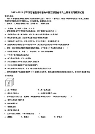 2023-2024学年江苏省盐城市东台市第五联盟化学九上期末复习检测试题含解析.doc