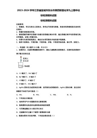 2023-2024学年江苏省盐城市东台市第四联盟化学九上期中达标检测模拟试题含解析.doc