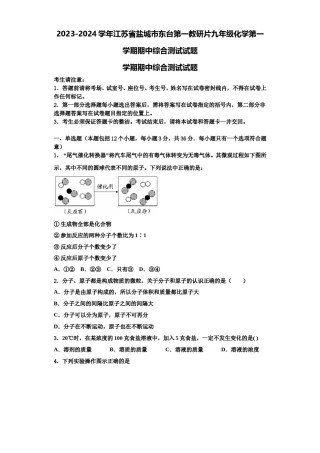 2023-2024学年江苏省盐城市东台第一教研片九年级化学第一学期期中综合测试试题含解析.doc