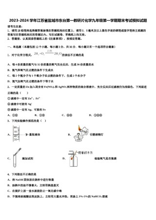 2023-2024学年江苏省盐城市东台第一教研片化学九年级第一学期期末考试模拟试题含解析.doc