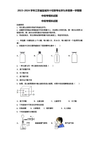 2023-2024学年江苏省盐城市十校联考化学九年级第一学期期中统考模拟试题含解析.doc
