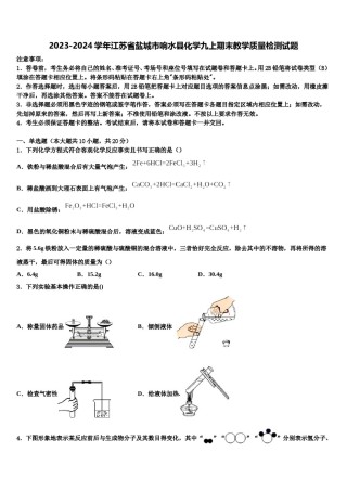 2023-2024学年江苏省盐城市响水县化学九上期末教学质量检测试题含解析.doc