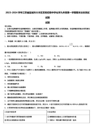 2023-2024学年江苏省盐城市大丰区实验初级中学化学九年级第一学期期末达标测试试题含解析.doc