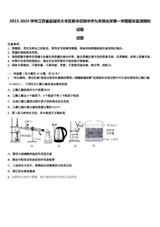 2023-2024学年江苏省盐城市大丰区新丰初级中学九年级化学第一学期期末监测模拟试题含解析.doc