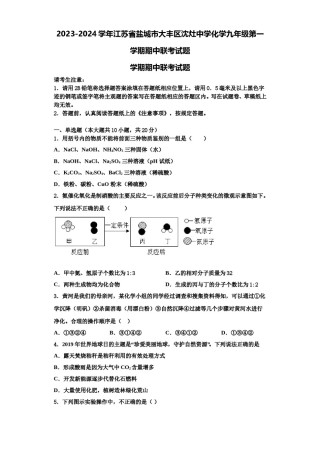 2023-2024学年江苏省盐城市大丰区沈灶中学化学九年级第一学期期中联考试题含解析.doc