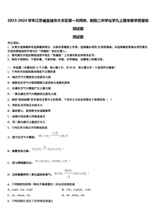 2023-2024学年江苏省盐城市大丰区第一共同体、射阳二中学化学九上期末教学质量检测试题含解析.doc