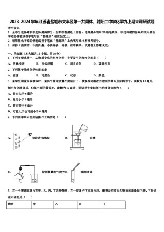 2023-2024学年江苏省盐城市大丰区第一共同体、射阳二中学化学九上期末调研试题含解析.doc