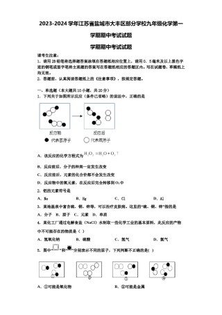 2023-2024学年江苏省盐城市大丰区部分学校九年级化学第一学期期中考试试题含解析.doc