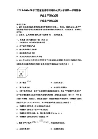 2023-2024学年江苏省盐城市建湖县化学九年级第一学期期中学业水平测试试题含解析.doc