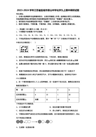 2023-2024学年江苏省盐城市景山中学化学九上期中调研试题含解析.doc