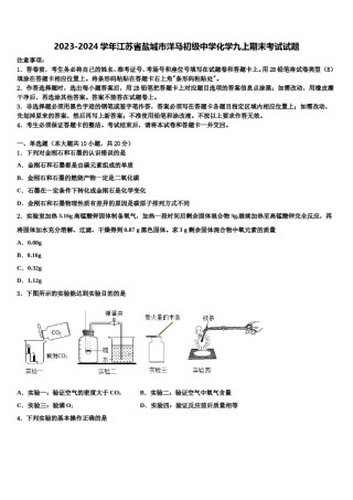 2023-2024学年江苏省盐城市洋马初级中学化学九上期末考试试题含解析.doc