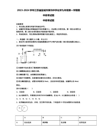 2023-2024学年江苏省盐城市獐沟中学化学九年级第一学期期中统考试题含解析.doc