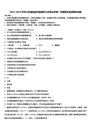 2023-2024学年江苏省盐城市盐都区九年级化学第一学期期末监测模拟试题含解析.doc