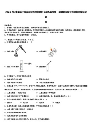 2023-2024学年江苏省盐城市部分地区化学九年级第一学期期末学业质量监测模拟试题含解析.doc