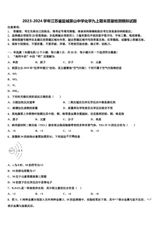 2023-2024学年江苏省盐城景山中学化学九上期末质量检测模拟试题含解析.doc