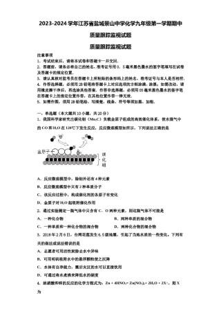 2023-2024学年江苏省盐城景山中学化学九年级第一学期期中质量跟踪监视试题含解析.doc