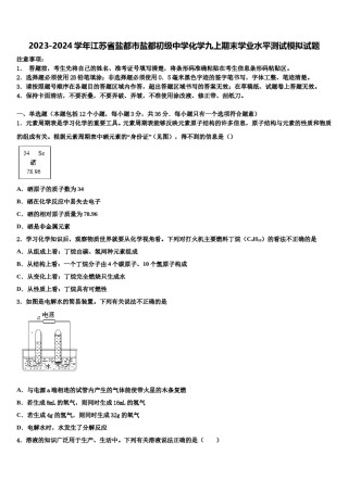 2023-2024学年江苏省盐都市盐都初级中学化学九上期末学业水平测试模拟试题含解析.doc