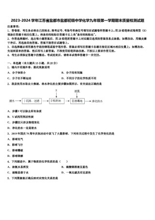 2023-2024学年江苏省盐都市盐都初级中学化学九年级第一学期期末质量检测试题含解析.doc